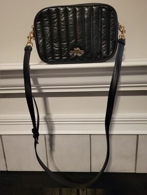 Coach Quilted Black Leather Crossbody with Gold Hardware